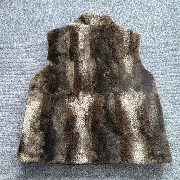 Giacca Gallery Vest Women’s Large Brown Faux Mink Fur Reversible Zip Mob Wife - Picture 5 of 12